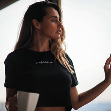Load image into Gallery viewer, WOMENS CROP EMBROIDERED TEE BLACK