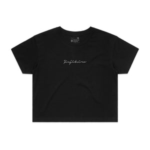 WOMENS CROP EMBROIDERED TEE BLACK