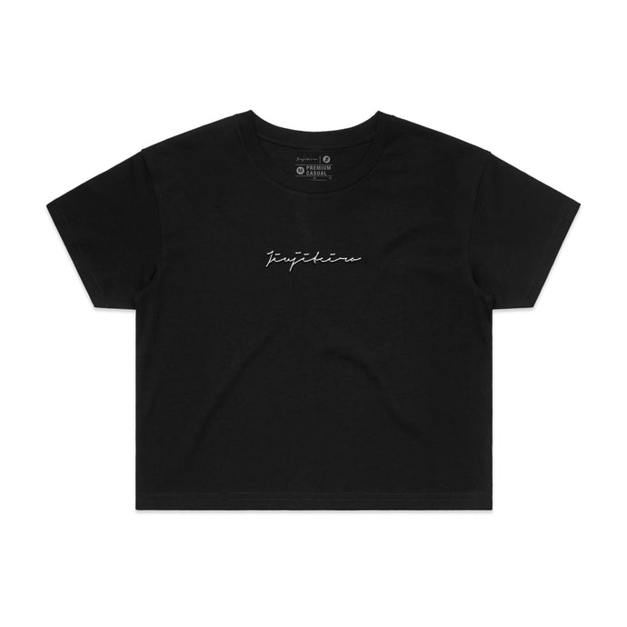 WOMENS CROP EMBROIDERED TEE BLACK