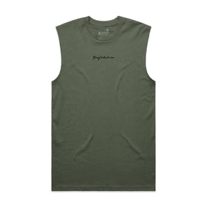 EMBROIDERED CUTOFF TANK OLIVE